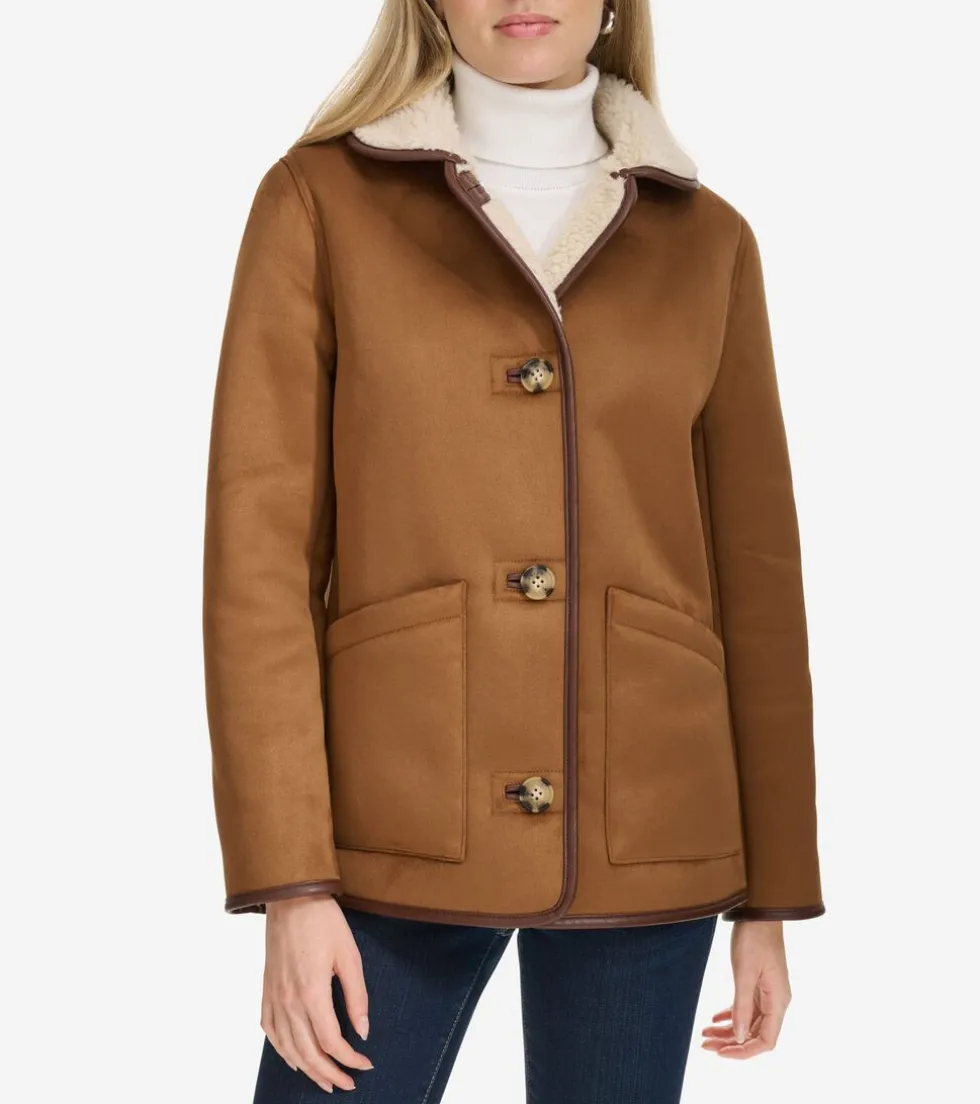 Cole Haan Leather & Suede Jackets | Outerwear*Faux Suede Shearling Jacket Hazelnut