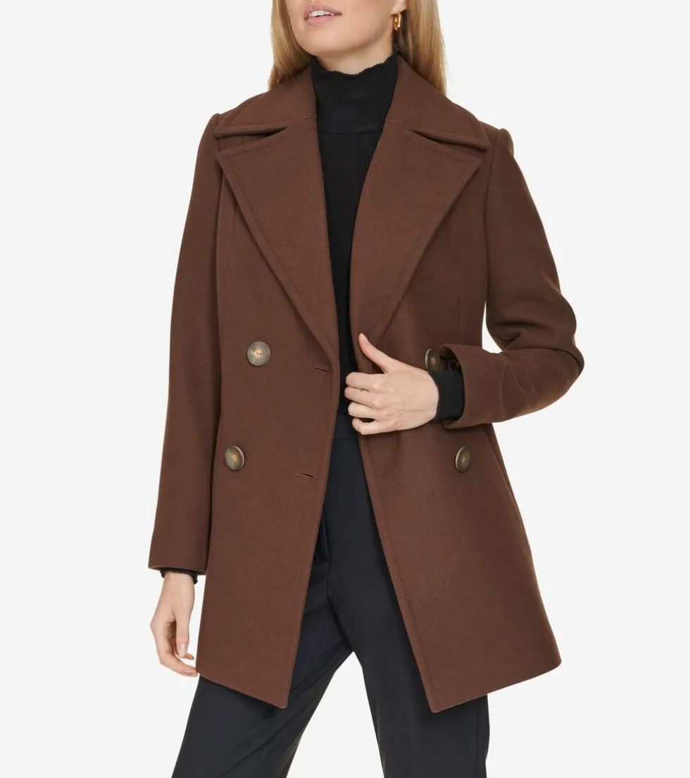 Cole Haan Wool Coats | Peacoats & Blazers*Fine Wool Twill Double Breasted Peacoat Chestnut