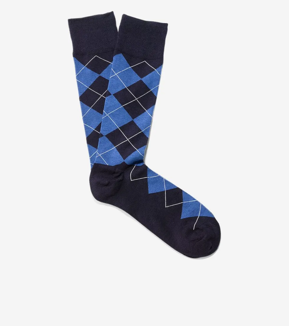 Cole Haan Socks*Men's Classic Argyle Crew Socks Navy