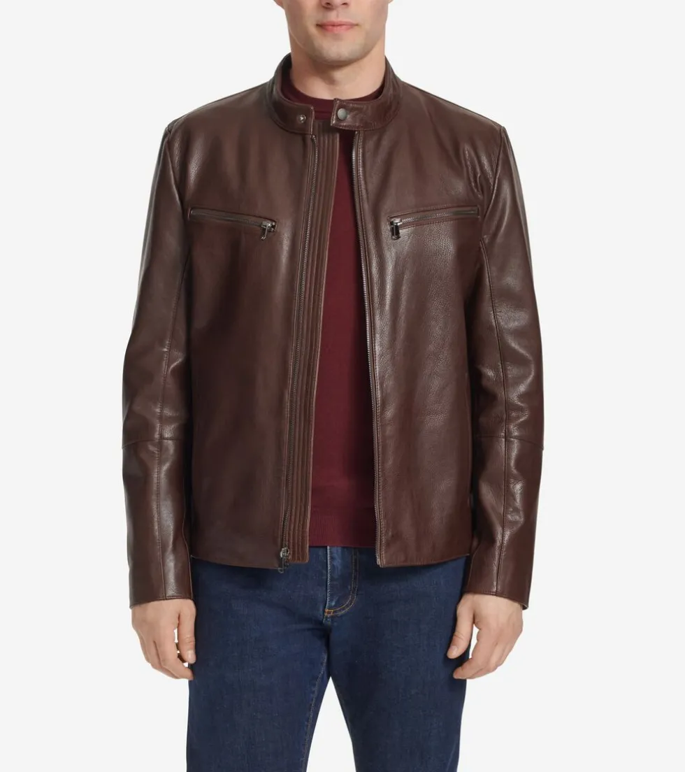 Cole Haan Leather & Suede Jackets | Outerwear*Men's Classic Zip-Front Moto Jacket Brown