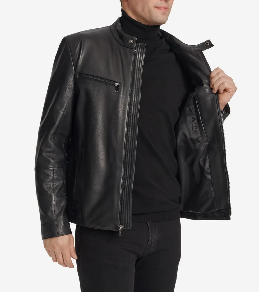 Cole Haan Leather & Suede Jackets | Outerwear*Men's Classic Zip-Front Moto Jacket Black