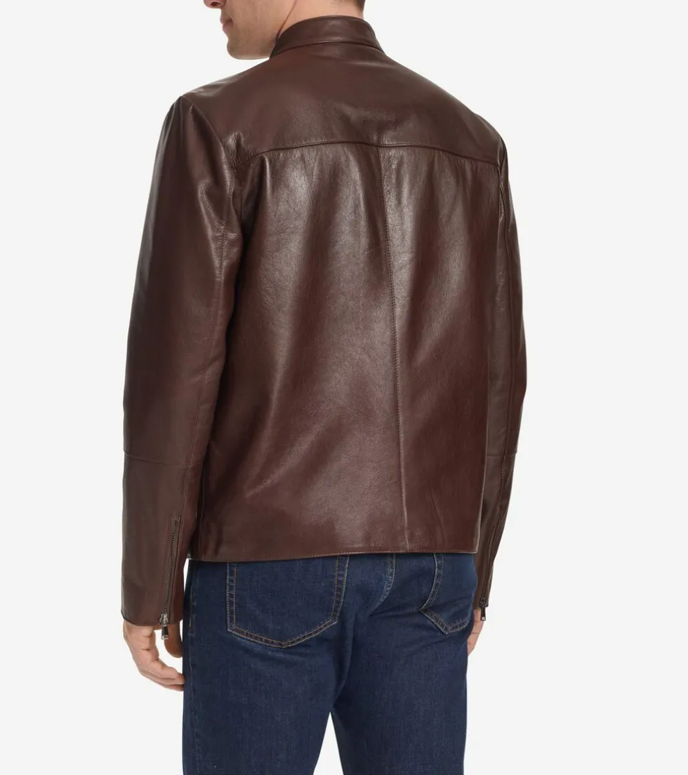 Cole Haan Leather & Suede Jackets | Outerwear*Men's Classic Zip-Front Moto Jacket Brown