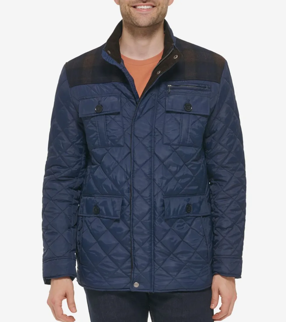 Cole Haan Quilted Jackets | Outerwear*Men's Mix Media Diamond Quilted Jacket Navy