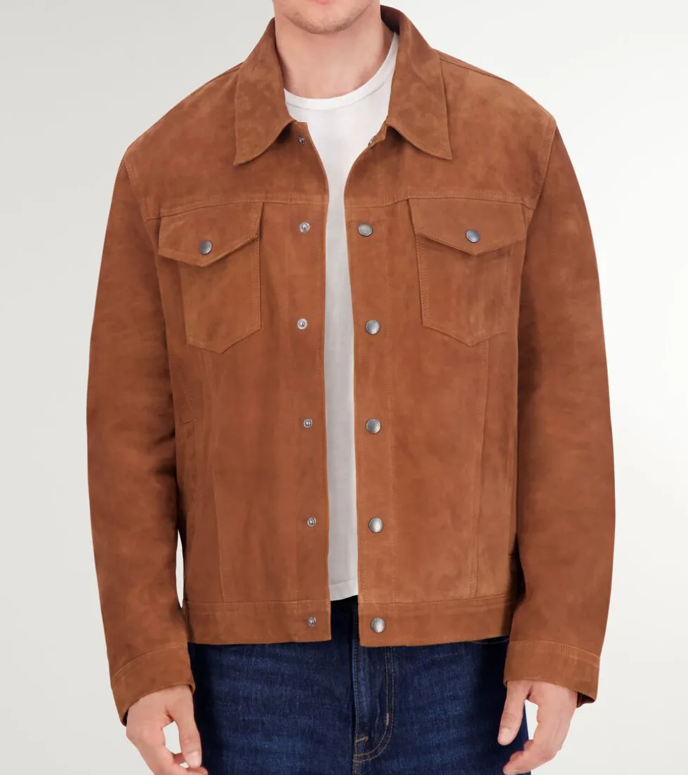 Cole Haan Outerwear | Leather & Suede Jackets*Men's Suede Trucker Jacket Cognac