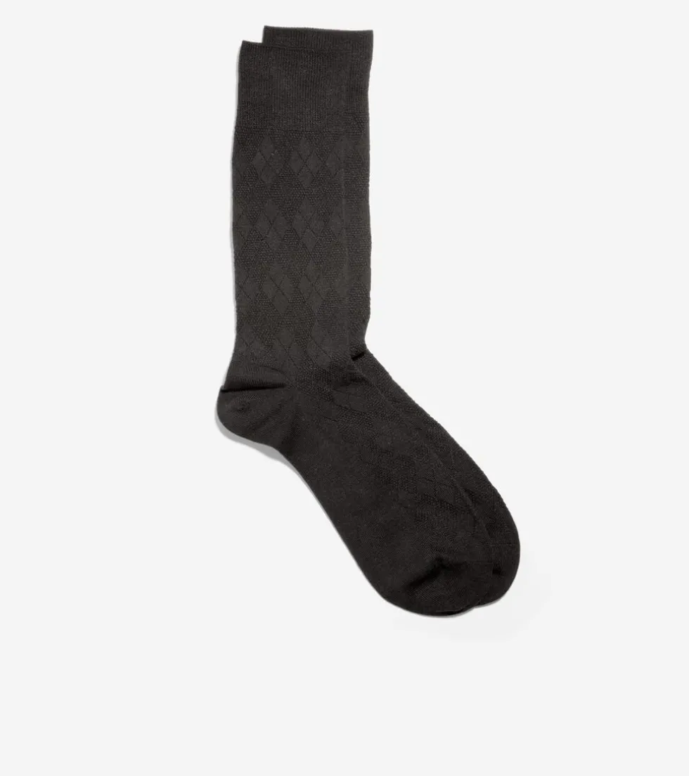 Cole Haan Socks*Men's Tonal Argyle Crew Socks Black