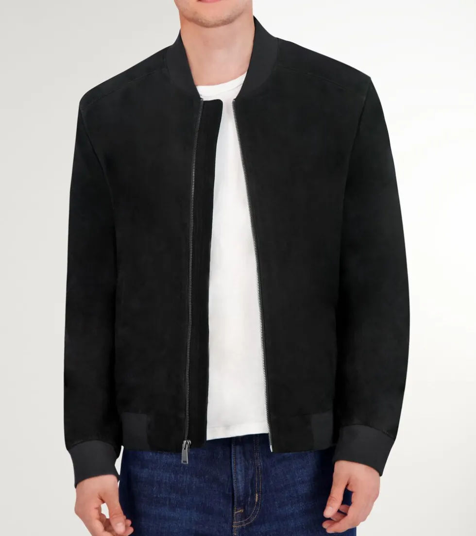 Cole Haan Bomber Jackets | Leather & Suede Jackets*Men's Zip-up Suede Jacket Black