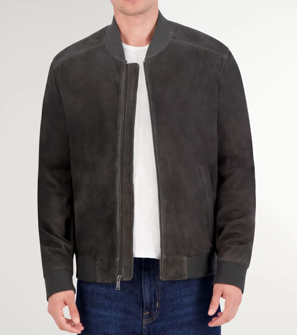 Cole Haan Bomber Jackets | Leather & Suede Jackets*Men's Zip-up Suede Jacket Grey