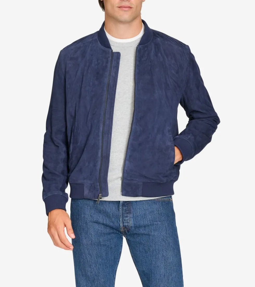 Cole Haan Bomber Jackets | Leather & Suede Jackets*Men's Zip-Up Suede Jacket Navy