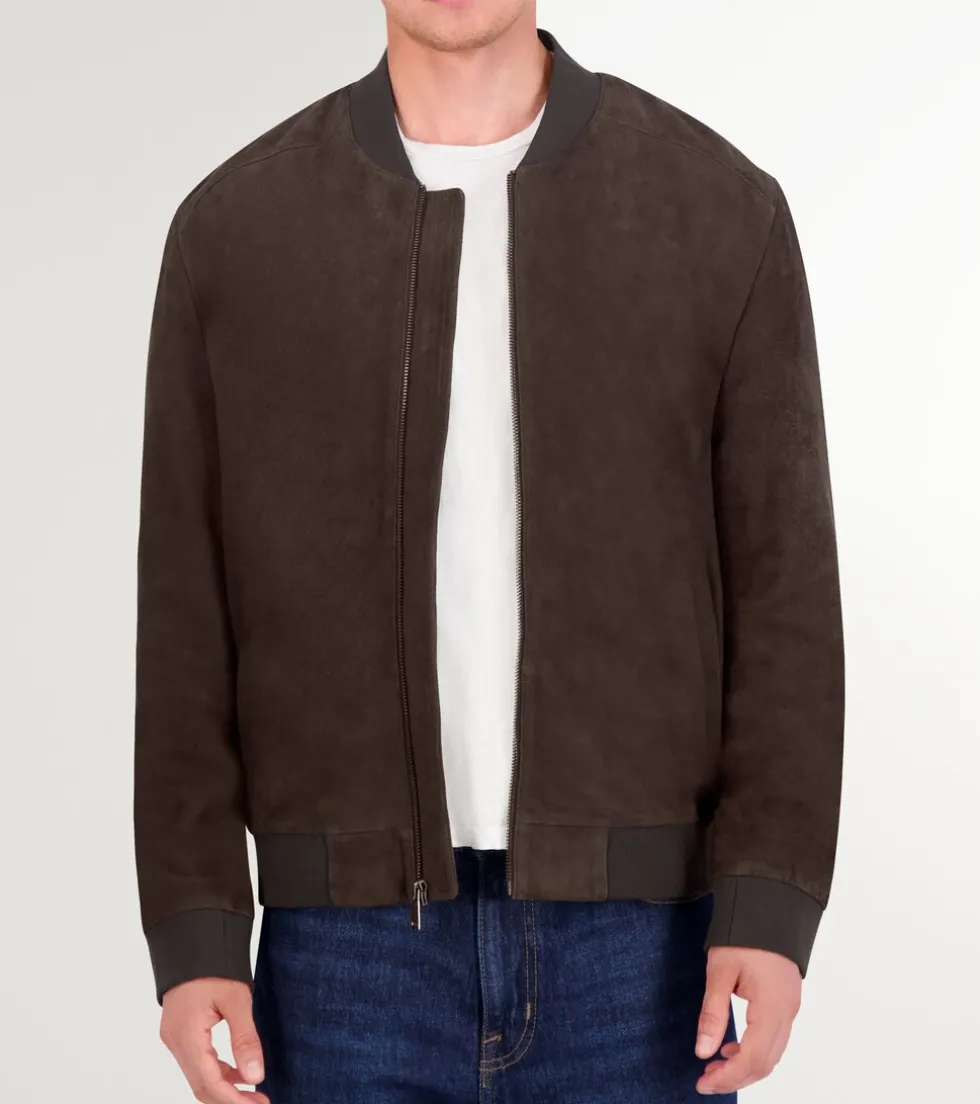 Cole Haan Bomber Jackets | Leather & Suede Jackets*Men's Zip-up Suede Jacket DarkChocolate