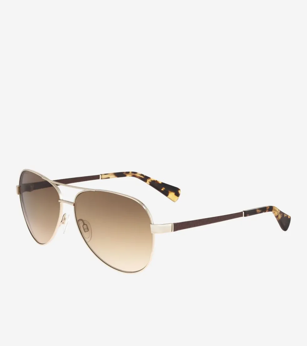 Cole Haan Sunglasses | Sunglasses*Metal-Leather Aviator Sunglasses Gold