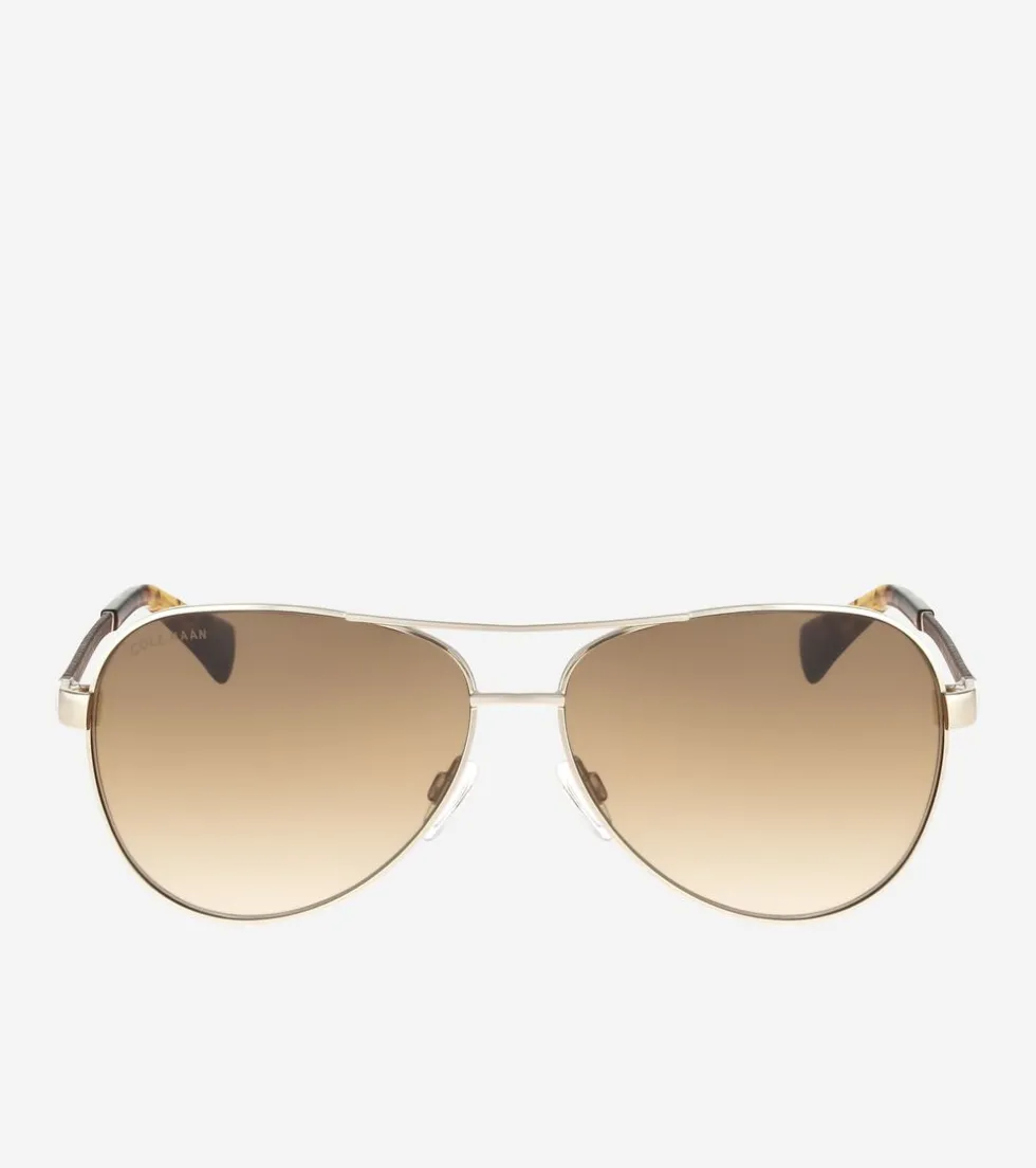 Cole Haan Sunglasses | Sunglasses*Metal-Leather Aviator Sunglasses Gold