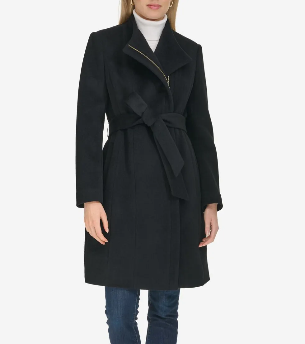 Cole Haan Outerwear | Wool Coats*Moulded Collar Slick Wool Belted Coat Black