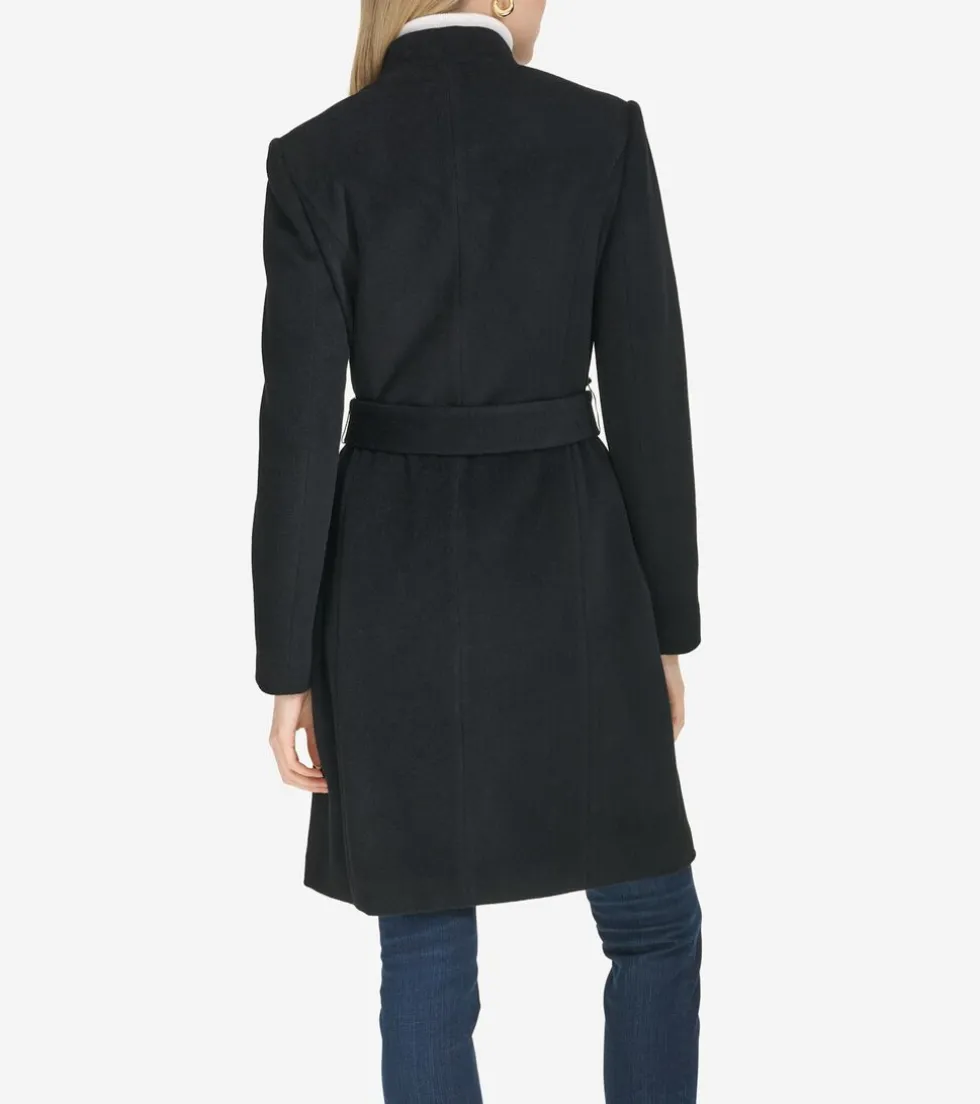 Cole Haan Outerwear | Wool Coats*Moulded Collar Slick Wool Belted Coat Black