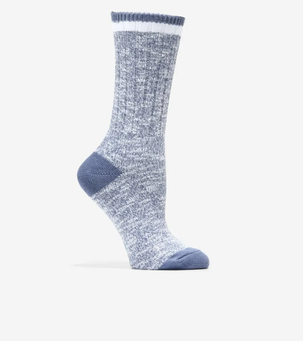 Cole Haan Socks*1 Pack Marled Foldover Casual Crew Socks Blue