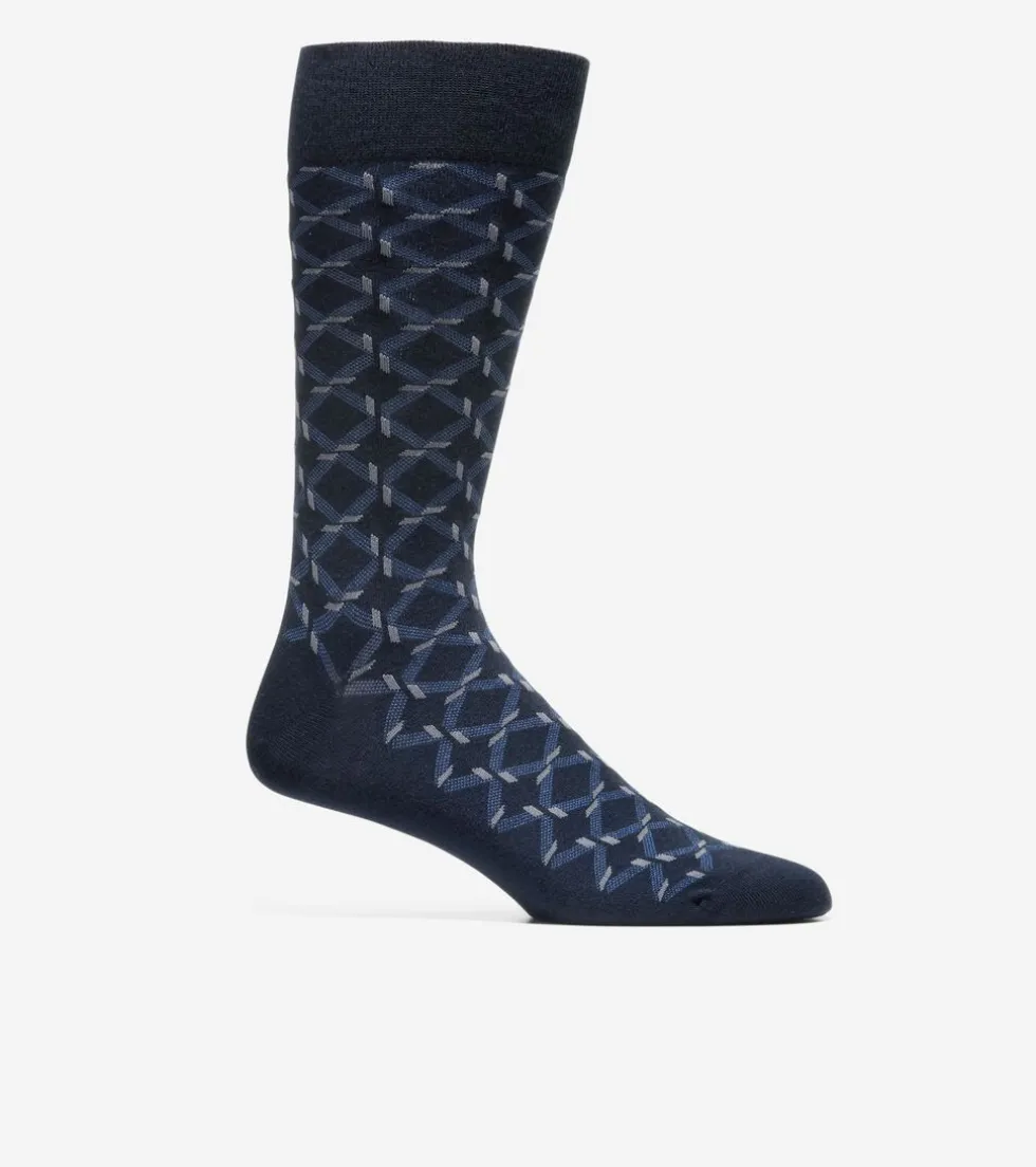 Cole Haan Socks*1 Pack Men's Geometric Print Dress Crew Socks Navy