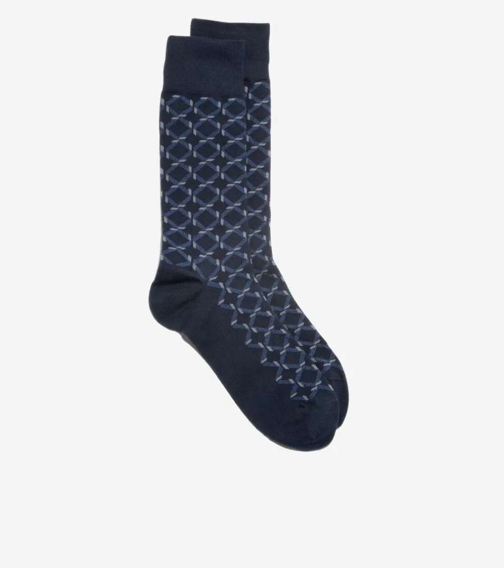 Cole Haan Socks*1 Pack Men's Geometric Print Dress Crew Socks Navy