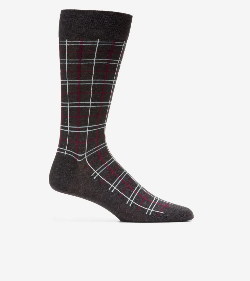 Cole Haan Socks*1 Pack Men's Plaid Dress Crew Socks BlackHeather