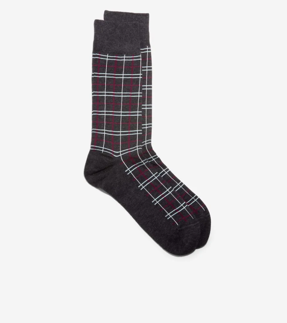 Cole Haan Socks*1 Pack Men's Plaid Dress Crew Socks BlackHeather