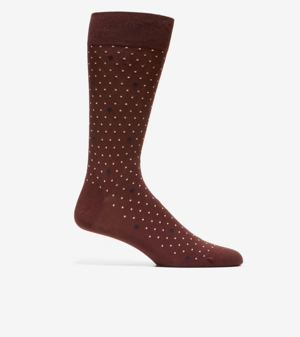 Cole Haan Socks*1 Pack Men's Polka Dot Dress Crew Socks DarkBrown