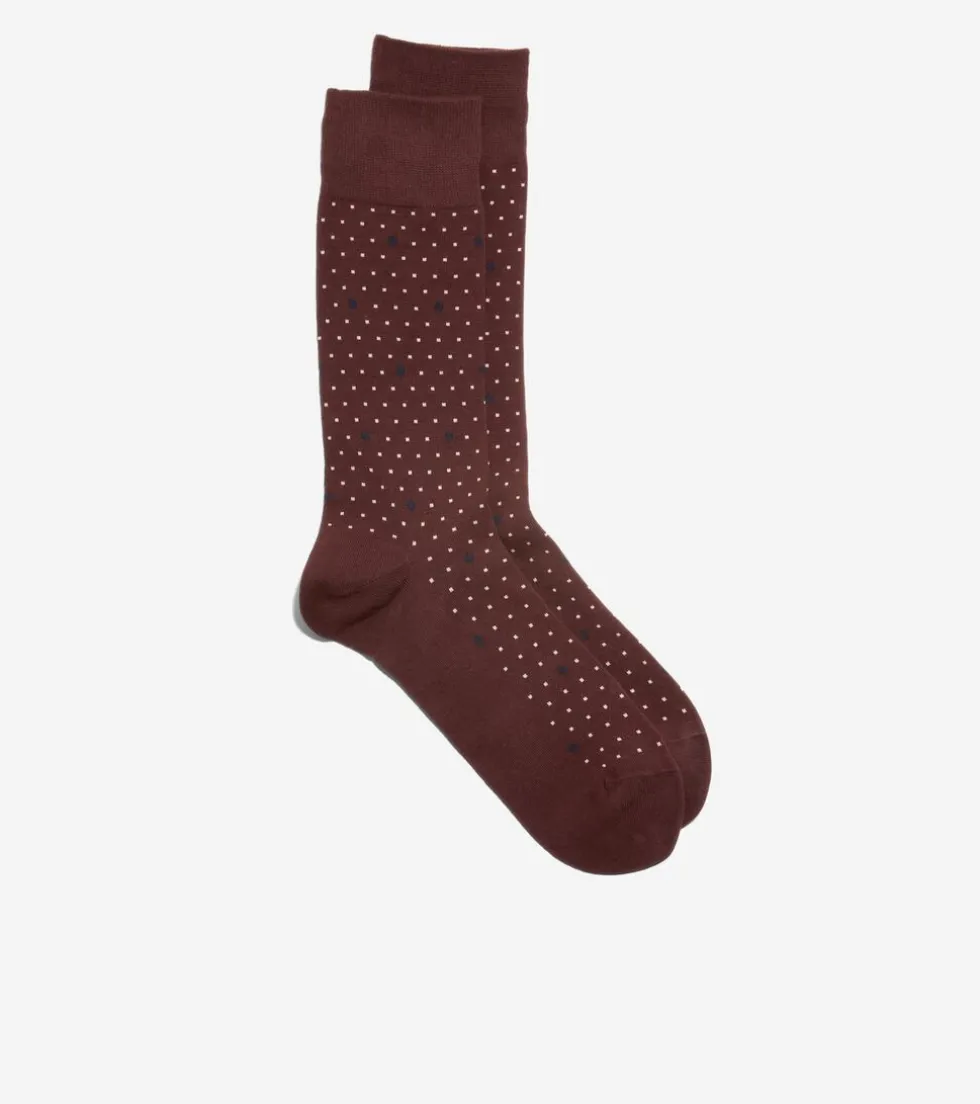 Cole Haan Socks*1 Pack Men's Polka Dot Dress Crew Socks DarkBrown