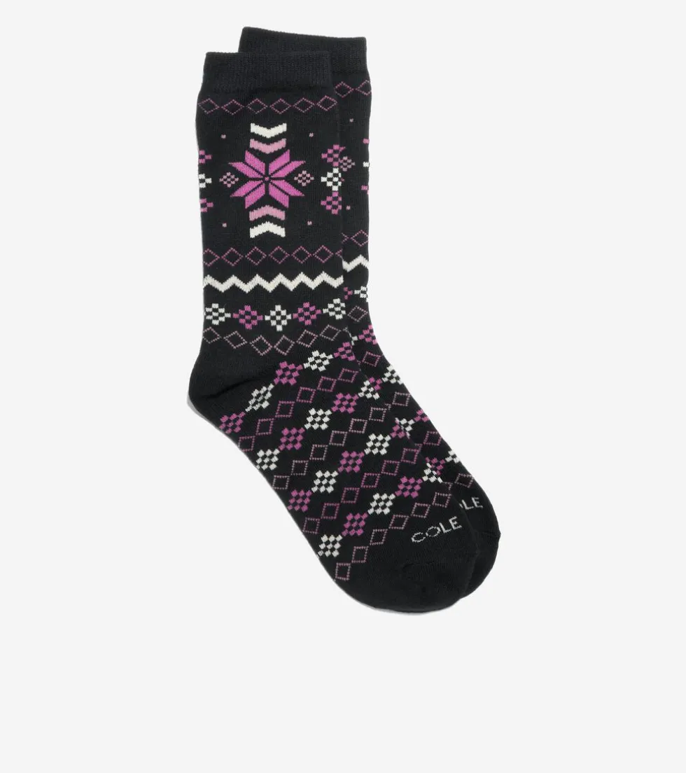 Cole Haan Socks*1 Pack New Fair Isle Dress Crew Socks Black