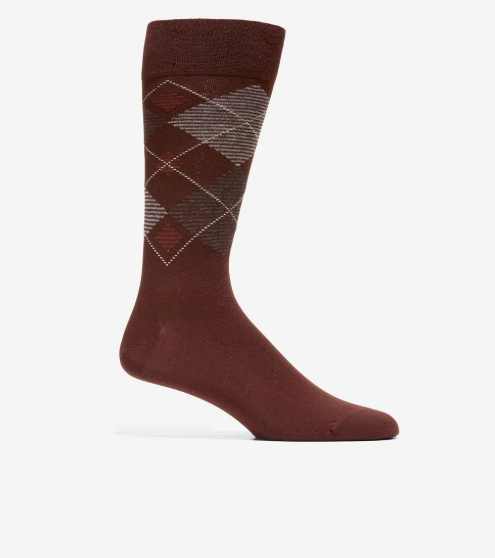 Cole Haan Socks*1 Pack Stripped Diamond Dress Crew Socks DarkBrown