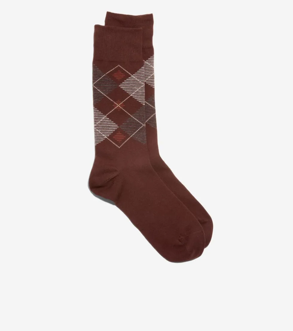 Cole Haan Socks*1 Pack Stripped Diamond Dress Crew Socks DarkBrown