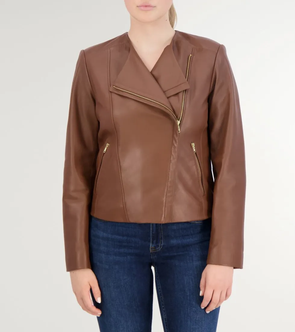 Cole Haan Leather & Suede Jackets | Outerwear*Women's Asymmetrical Leather Jacket HickoryBrown