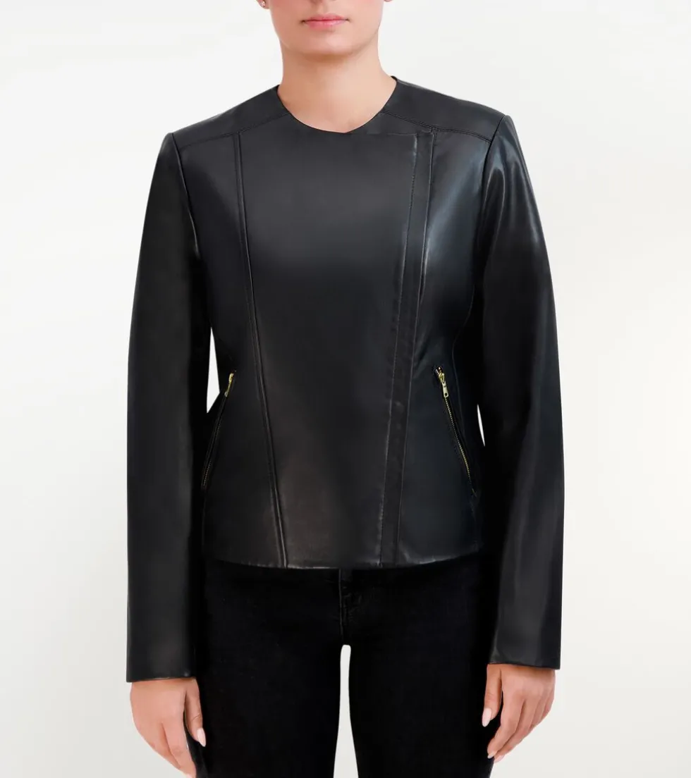 Cole Haan Outerwear | Leather & Suede Jackets*Women's Asymmetrical Leather Jacket Black