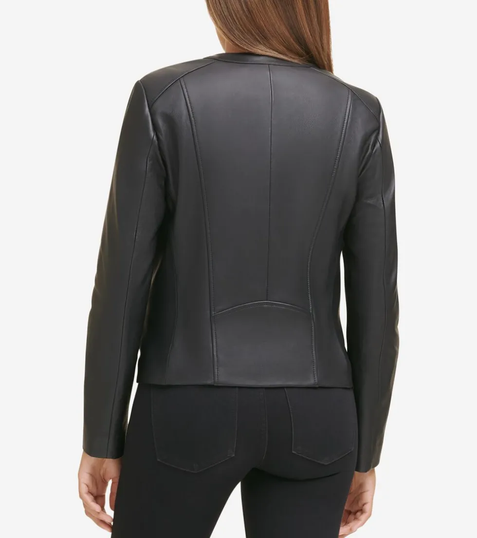 Cole Haan Leather & Suede Jackets | Outerwear*Women's Collarless Leather Jacket Black