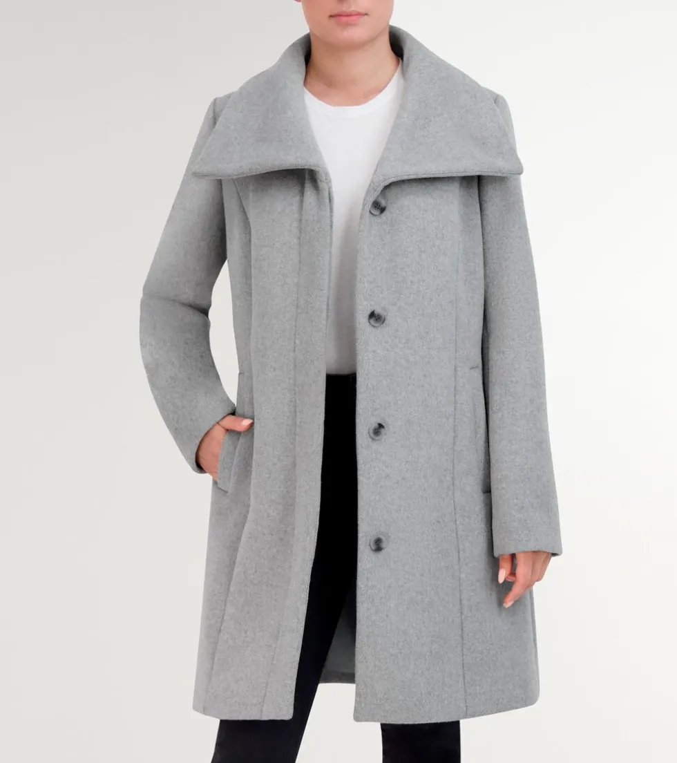 Cole Haan Wool Coats | Trench Coats*Women's Convertible Collar Button-Up Coat LightGrey