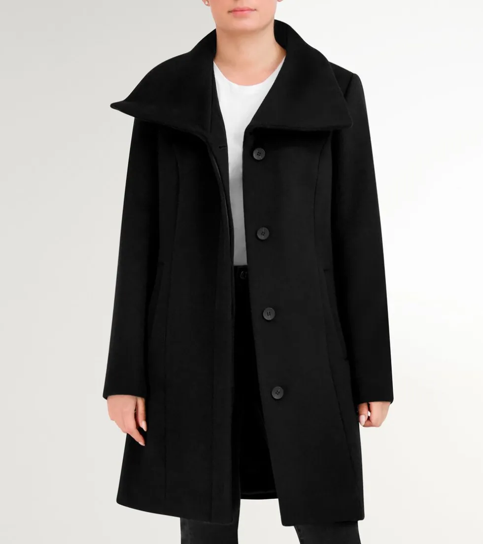 Cole Haan Wool Coats | Trench Coats*Women's Convertible Collar Button-Up Coat Black