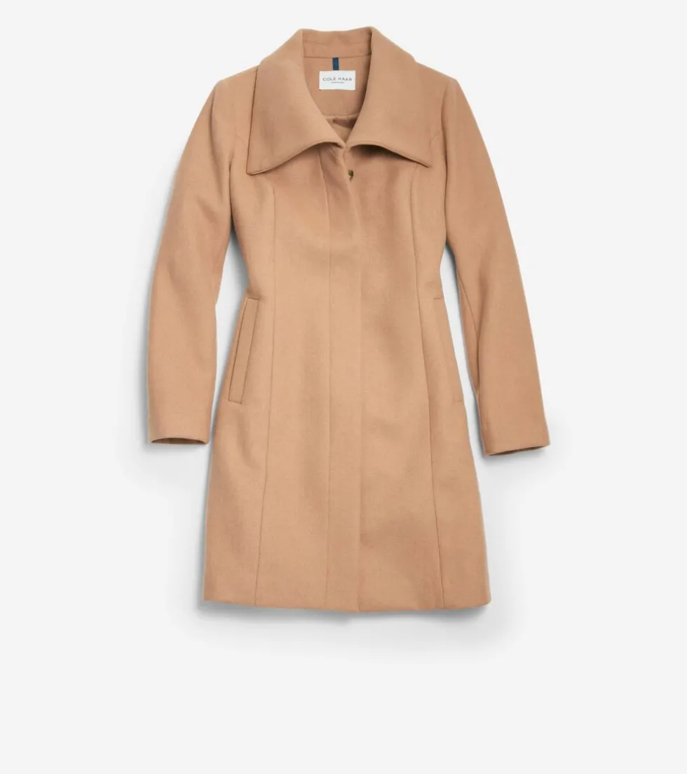 Cole Haan Wool Coats | Trench Coats*Women's Convertible Collar Button-Up Coat Camel