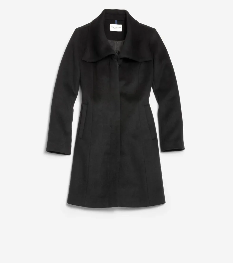 Cole Haan Wool Coats | Trench Coats*Women's Convertible Collar Button-Up Coat Black