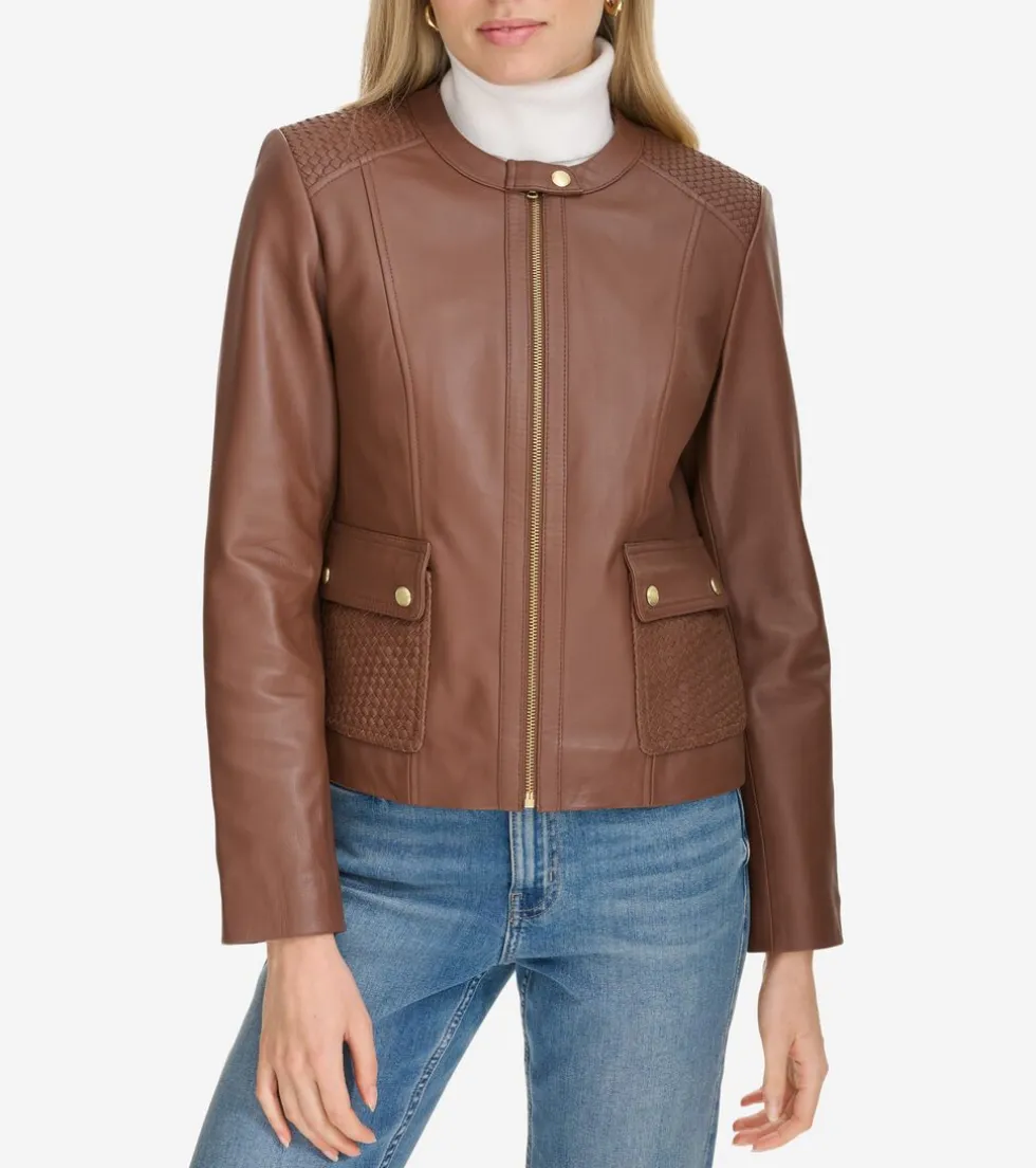 Cole Haan Leather & Suede Jackets | Outerwear*Women's Curved-Seam Leather Jacket Hickory