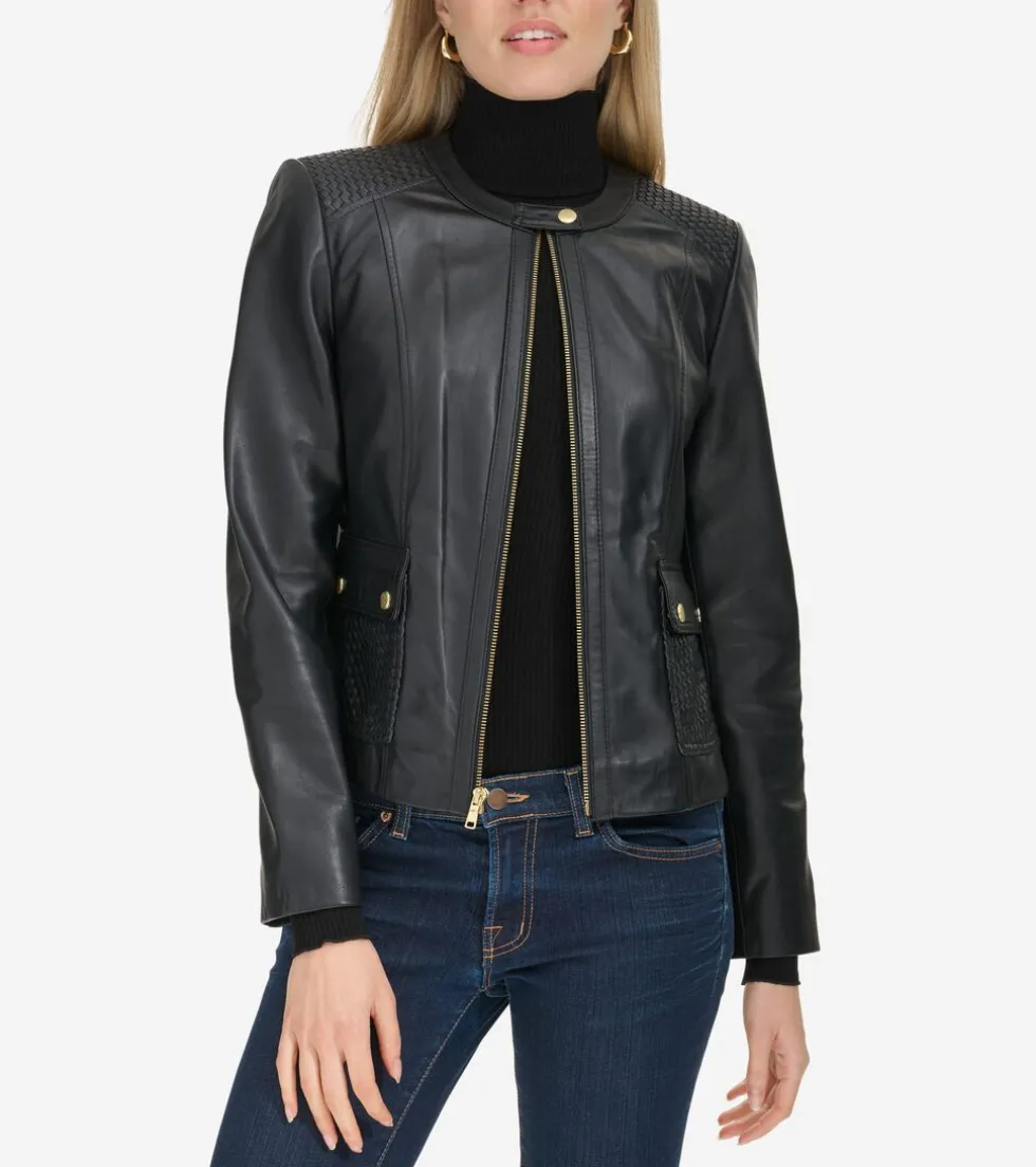 Cole Haan Leather & Suede Jackets | Outerwear*Women's Curved-Seam Leather Jacket Black