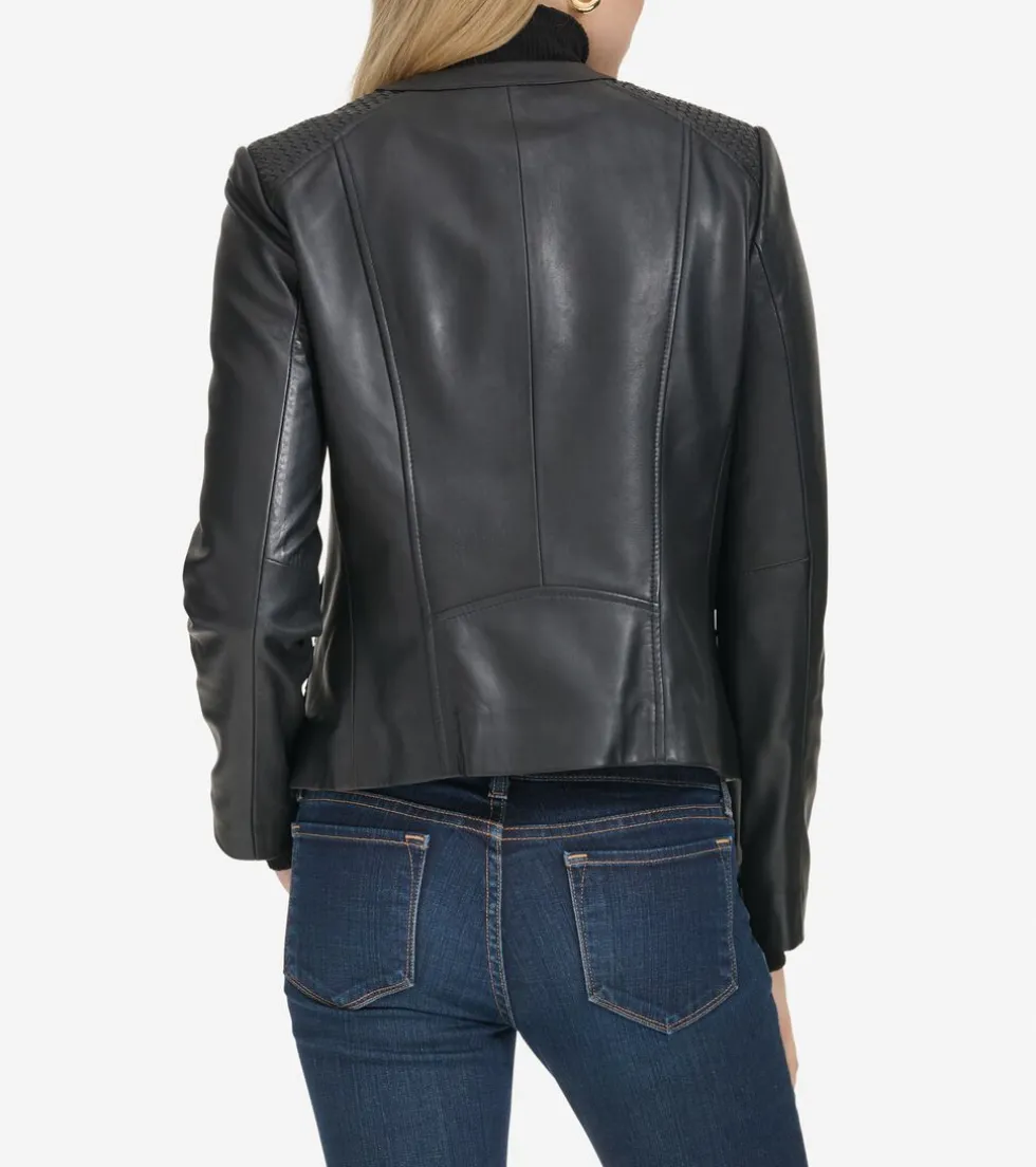 Cole Haan Leather & Suede Jackets | Outerwear*Women's Curved-Seam Leather Jacket Black