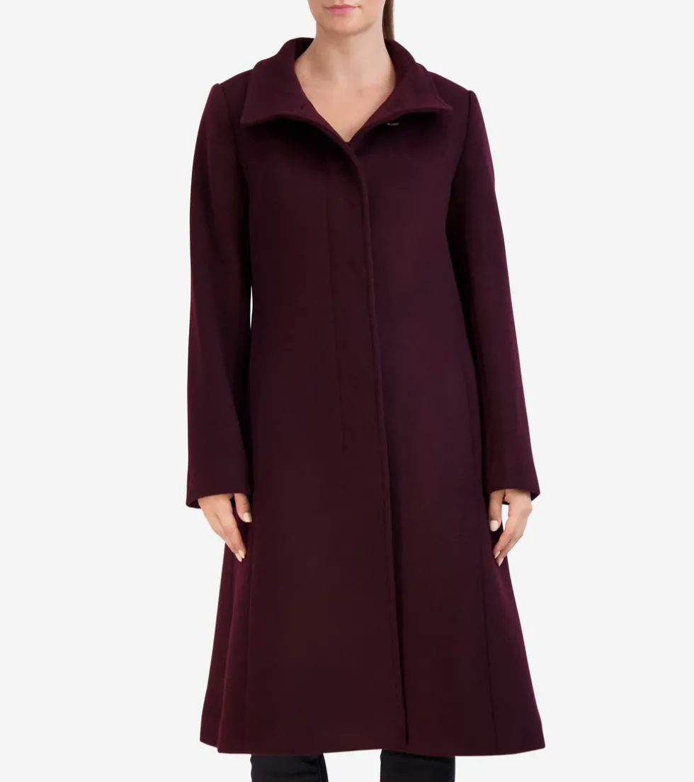 Cole Haan Wool Coats | Trench Coats*Women's Flared Dress Coat Bordeuax