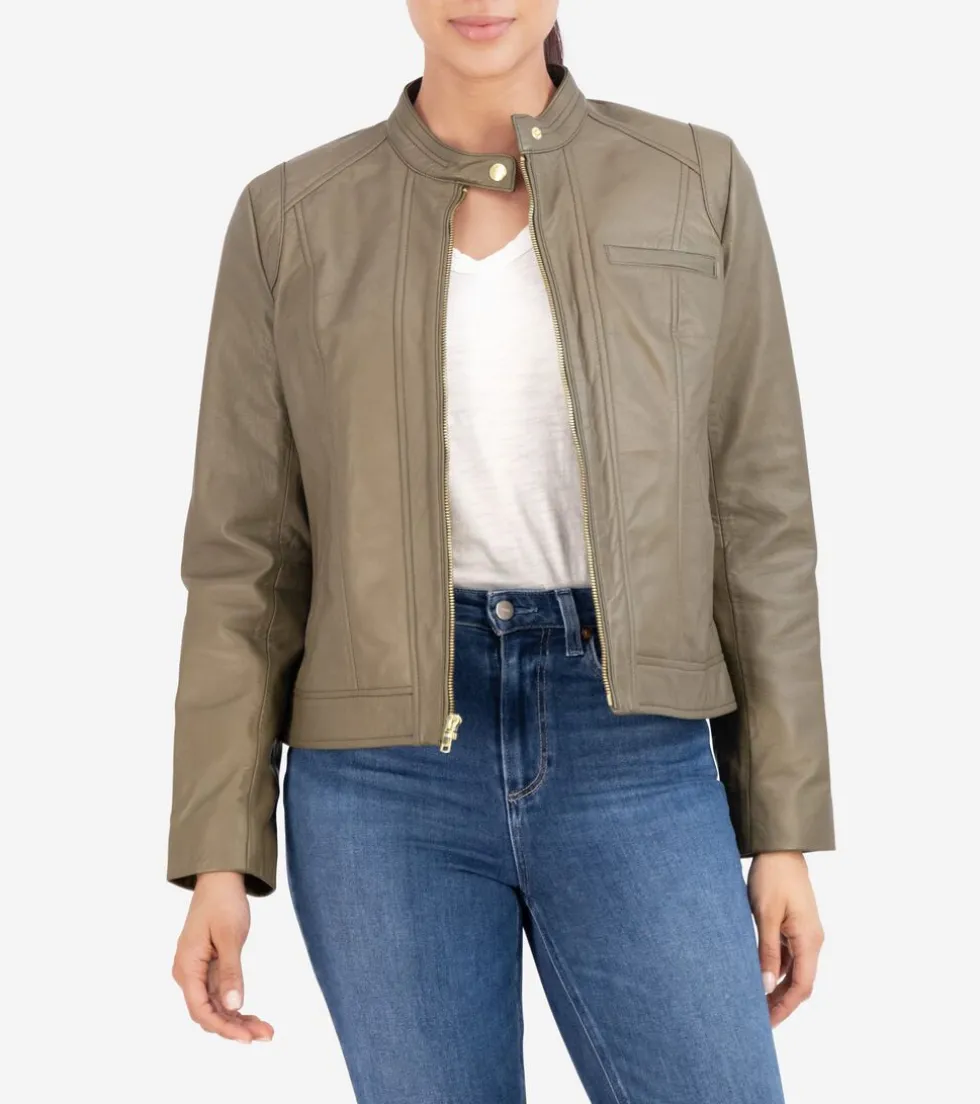 Cole Haan Leather & Suede Jackets | Outerwear*Women's Lambskin Leather Jacket Sage