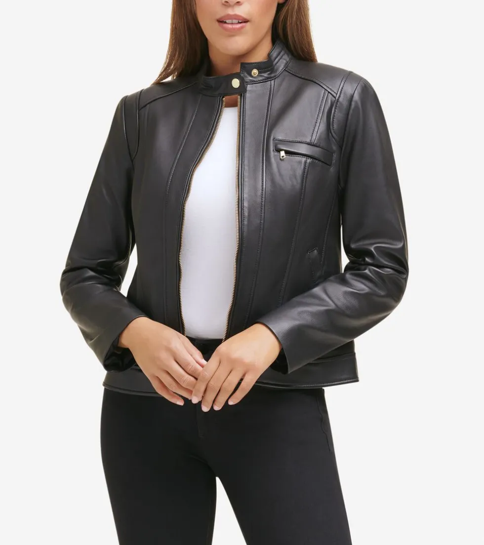 Cole Haan Leather & Suede Jackets | Outerwear*Women's Lambskin Leather Jacket Black