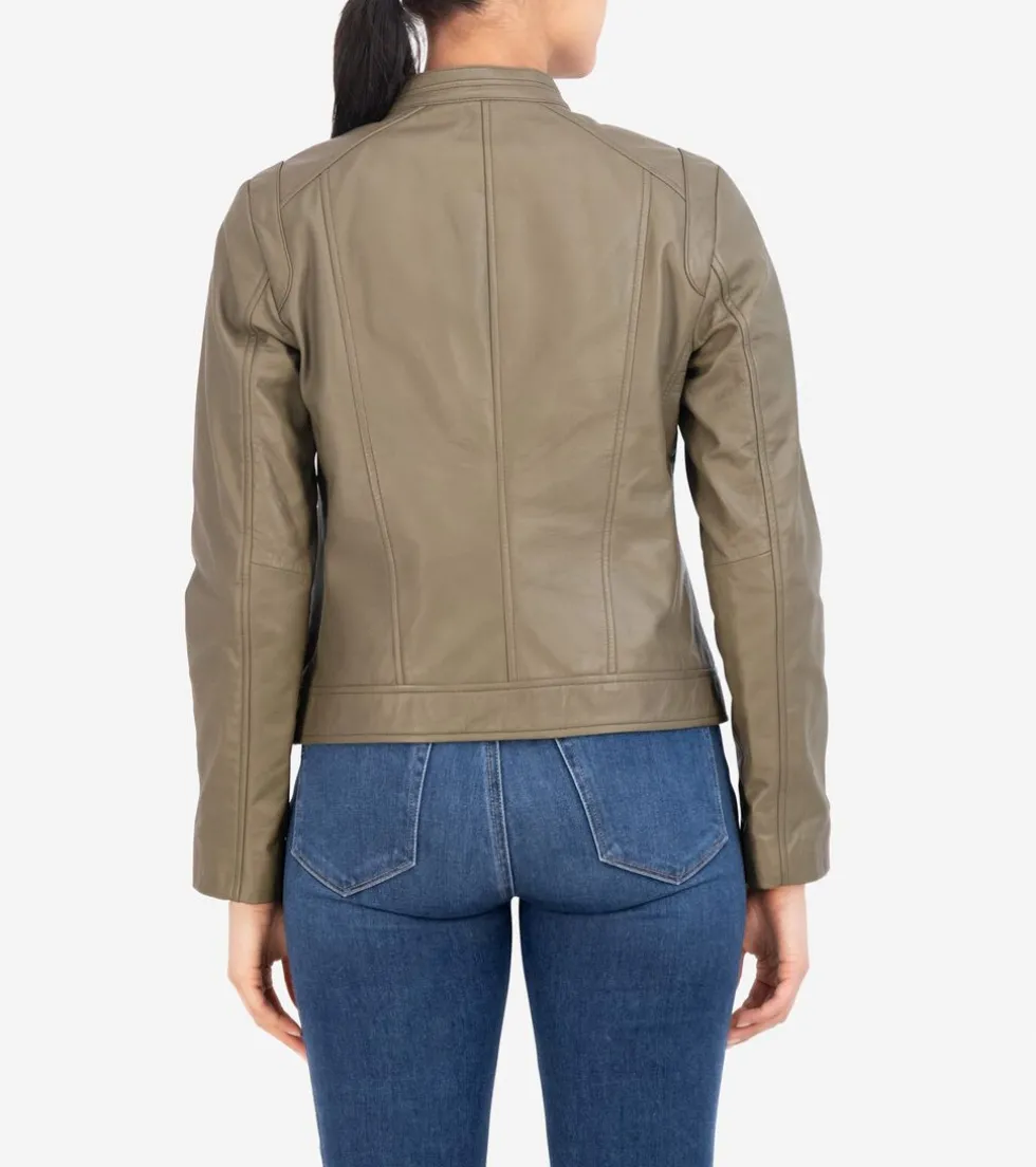 Cole Haan Leather & Suede Jackets | Outerwear*Women's Lambskin Leather Jacket Sage