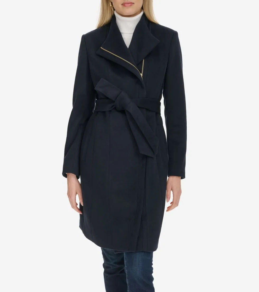 Cole Haan Wool Coats | Trench Coats*Women's Moulded Collar Wool Belted Coat Navy