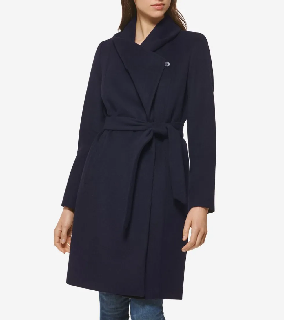 Cole Haan Wool Coats | Trench Coats*Women's Oversized Collar Wrap Coat Navy