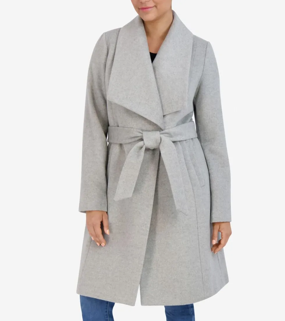 Cole Haan Wool Coats | Trench Coats*Women's Oversized Collar Wrap Coat LightGrey