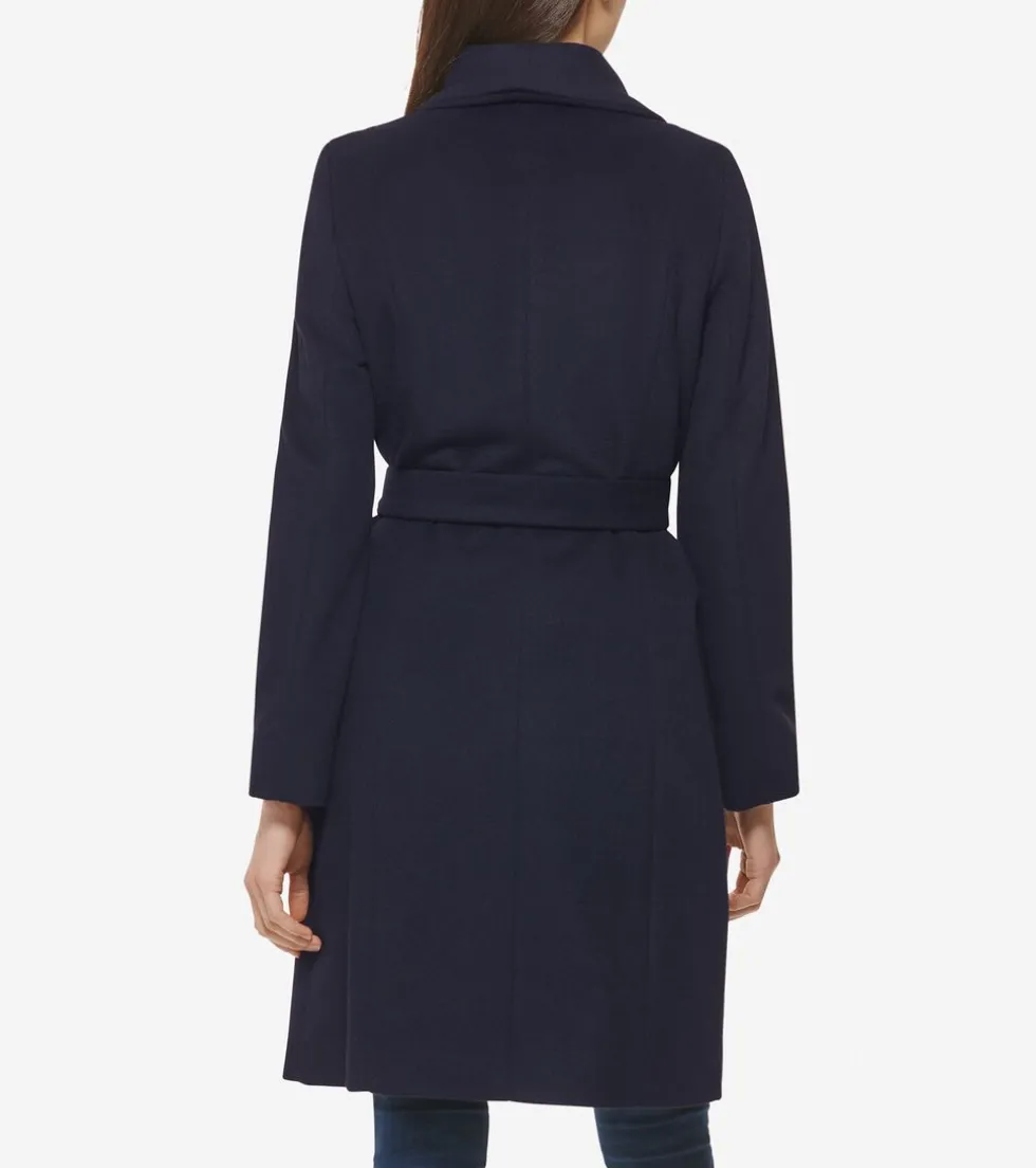 Cole Haan Wool Coats | Trench Coats*Women's Oversized Collar Wrap Coat Navy