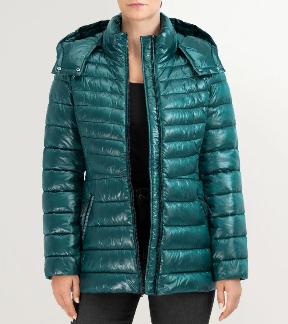 Cole Haan Puffer Jackets | Quilted Jackets*Women's Quilted Pearl Faux Down Jacket with Removable Hood Emerald