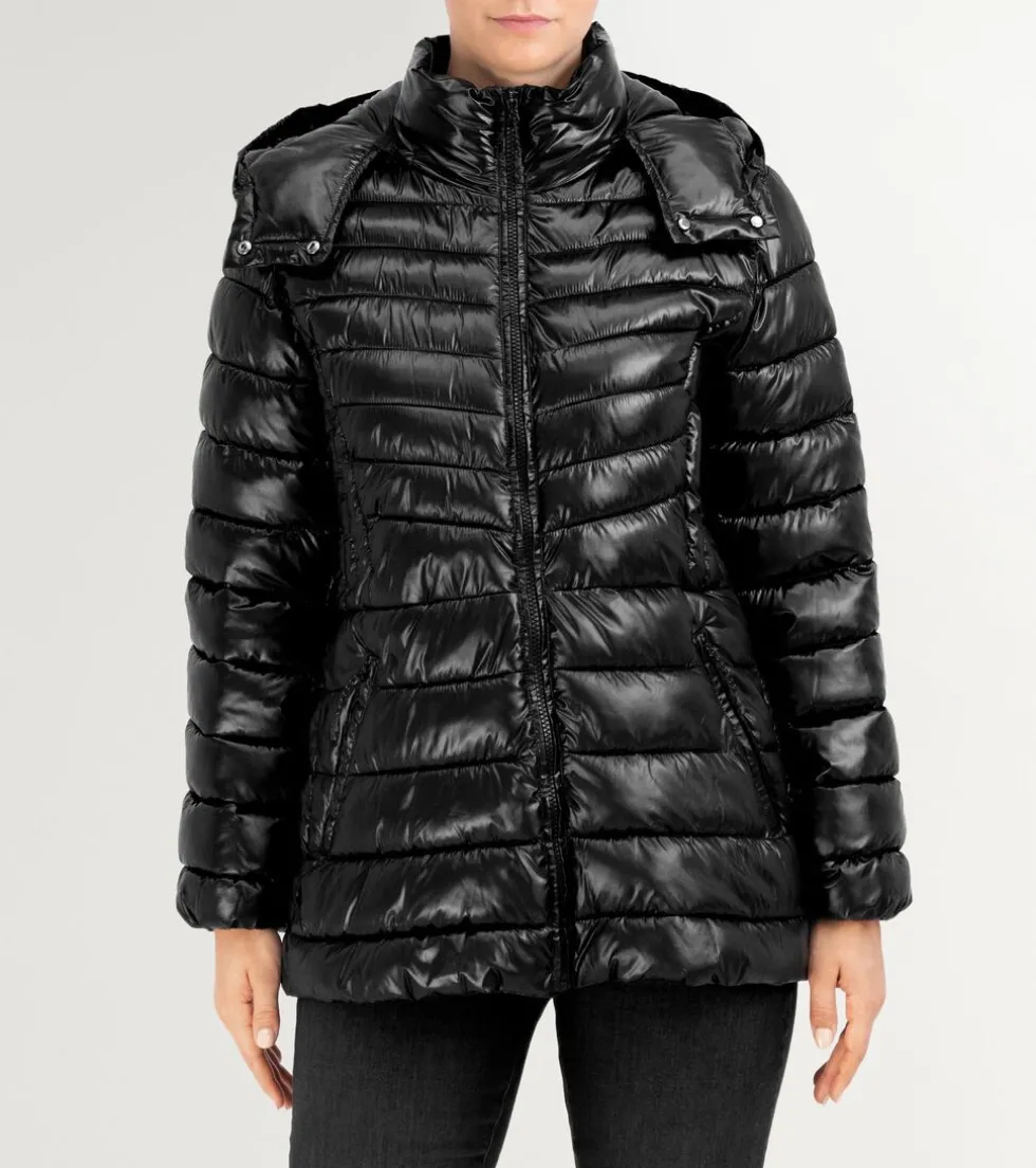 Cole Haan Puffer Jackets | Quilted Jackets*Women's Quilted Pearl Faux Down Jacket with Removable Hood Black