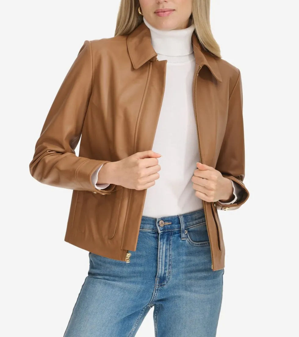 Cole Haan Leather & Suede Jackets | Outerwear*Women's Shirt Collar Trucker Jacket Hazelnut