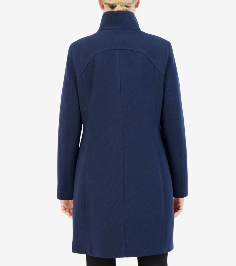 Cole Haan Trench Coats | Outerwear*Women's Soft Twill Zip-Up Coat Navy