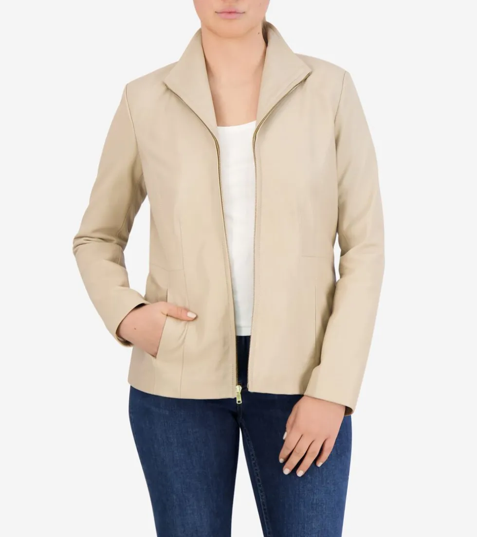 Cole Haan Leather & Suede Jackets | Outerwear*Women's Wing Collar Leather Jacket Cream